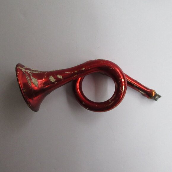 2 Hand Blown Glass Christmas Ornament Trumpet French Horn Bugle Vtg Missing Cap - Picture 12 of 16